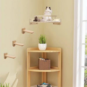 4 Pieces Cat Wall Mounted Shelves Set Corner Observation Platform with Small Jumping Platform for Kitten Climbing and Sleeping