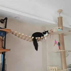50CM/100CM Cat Bridge Cat Climbing Frame Sisal Rope or Solid Wood Ladder Kitten Playing and Resting Claw Sharpener Pet Furniture