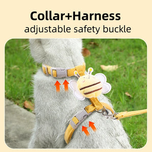 Cat Harness Leash Collar Set Adjustable Cartoon Bee Double Layer Dog Harness for Small Medium Pet Collar Leash Outdoor Walking