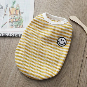 Smiling expression striped vest for pet, breathable home clothes, thin accessories for cat and dog